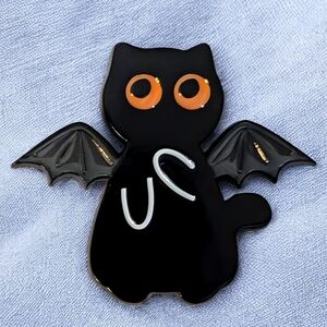 Black Cat with Wings Enamel Pin